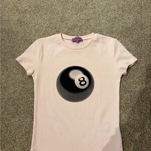 Fitted Pink and Black Short Sleeve Tee with 8-Ball Graphic